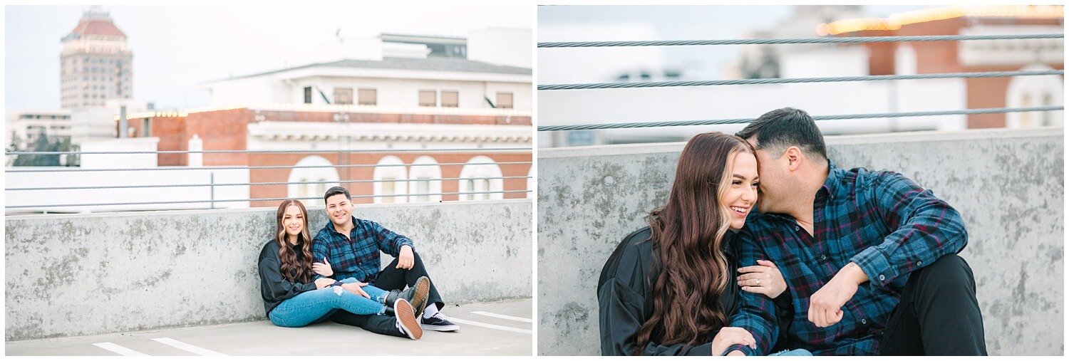 Couple cuddling on rooftop -  image by GunnShot Photography
