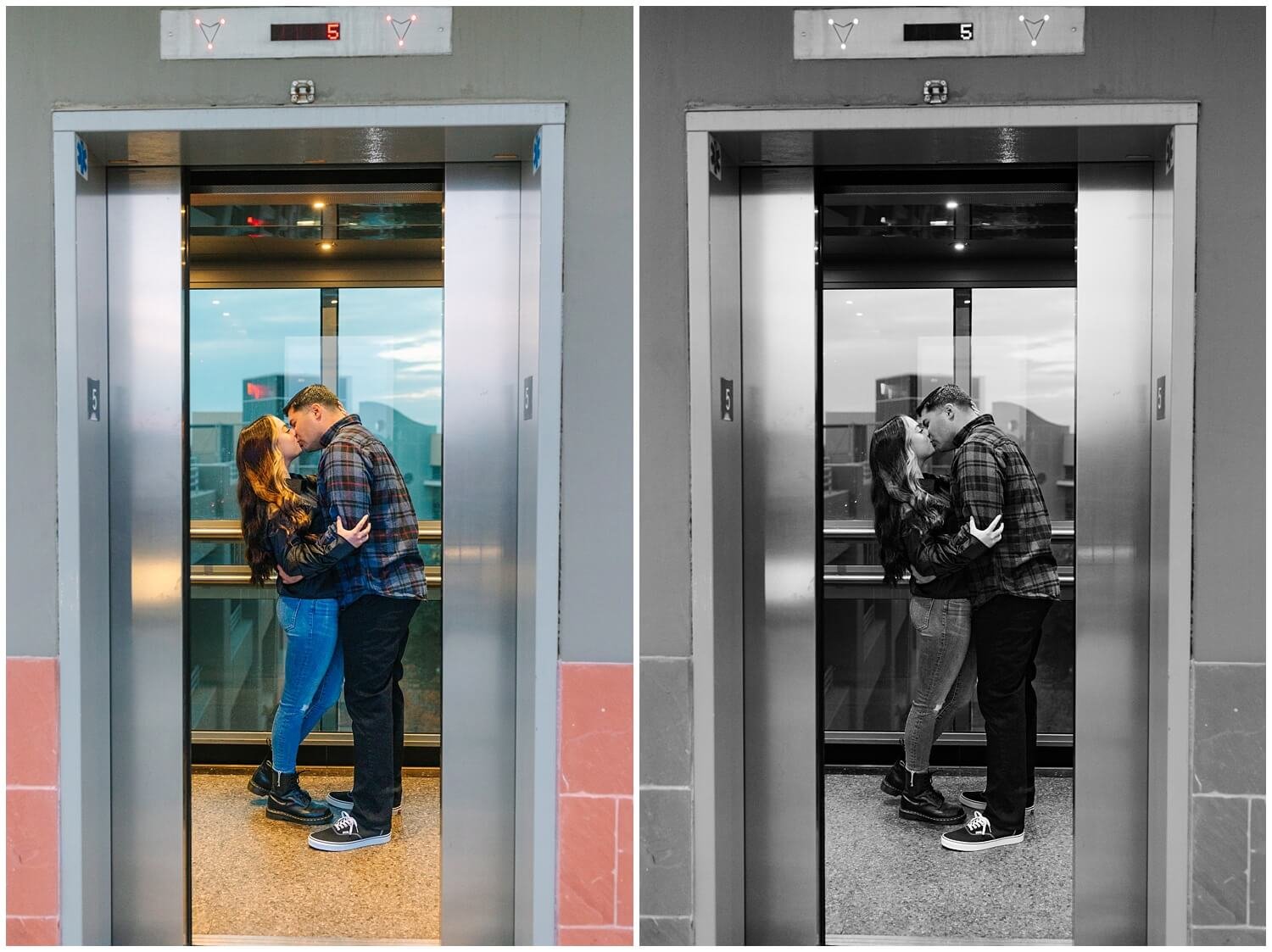 Couple Kissing in Elevator - image by GunnShot Photography