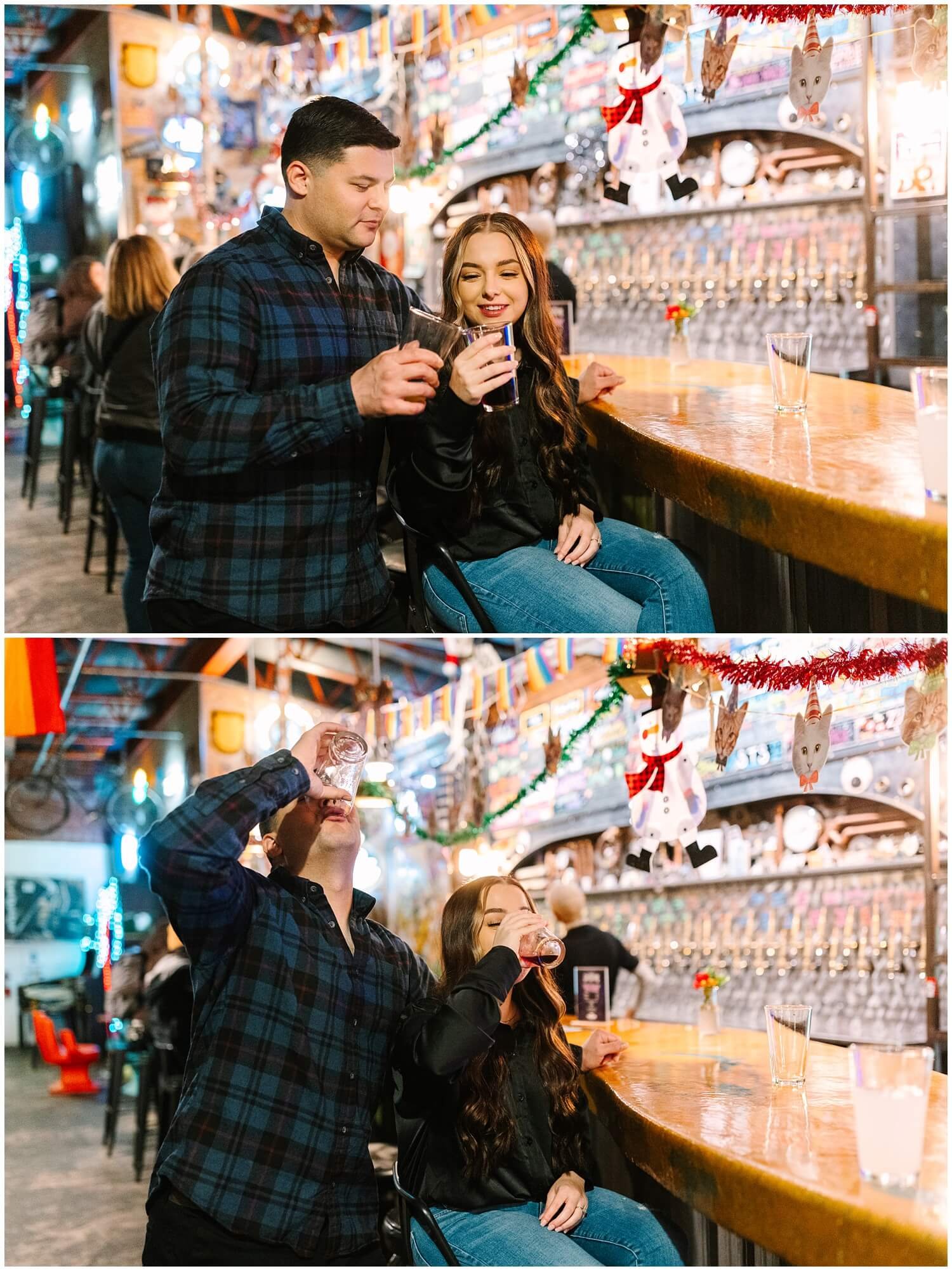 Couple drinks beer at Goldsteins Fresno - image by GunnShot Photography