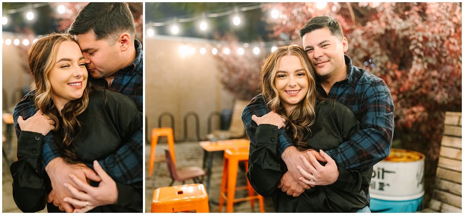 Couple hugs in Goldsteins Fresno - image by GunnShot Photography